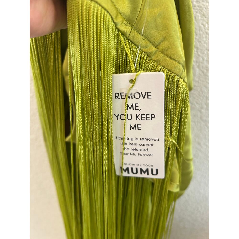 Show Me Your Mumu Jasmine Fringe Maxi in Chartreuse Luxe Satin L NWT - Picture 5 of 9